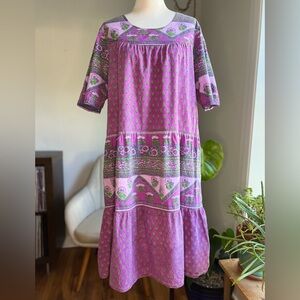 Indian Cotton Purple Floral Midi Dress